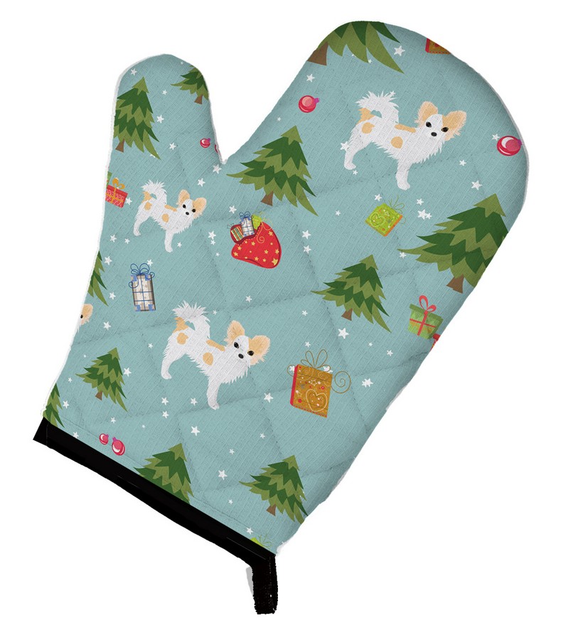 Picture of Carolines Treasures BB4927OVMT Christmas Longhair Pied Chihuahua Oven Mitt