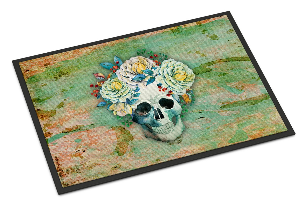 Day of the Dead Skull with Flowers Indoor or Outdoor Mat, 24 x 36 in.