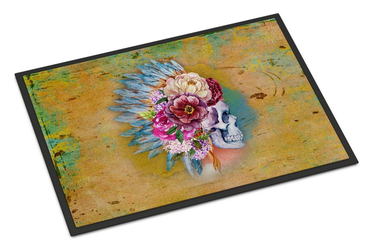 BB5129JMAT Day of the Dead Flowers Skull Indoor or Outdoor Mat, 24 x 36 in.