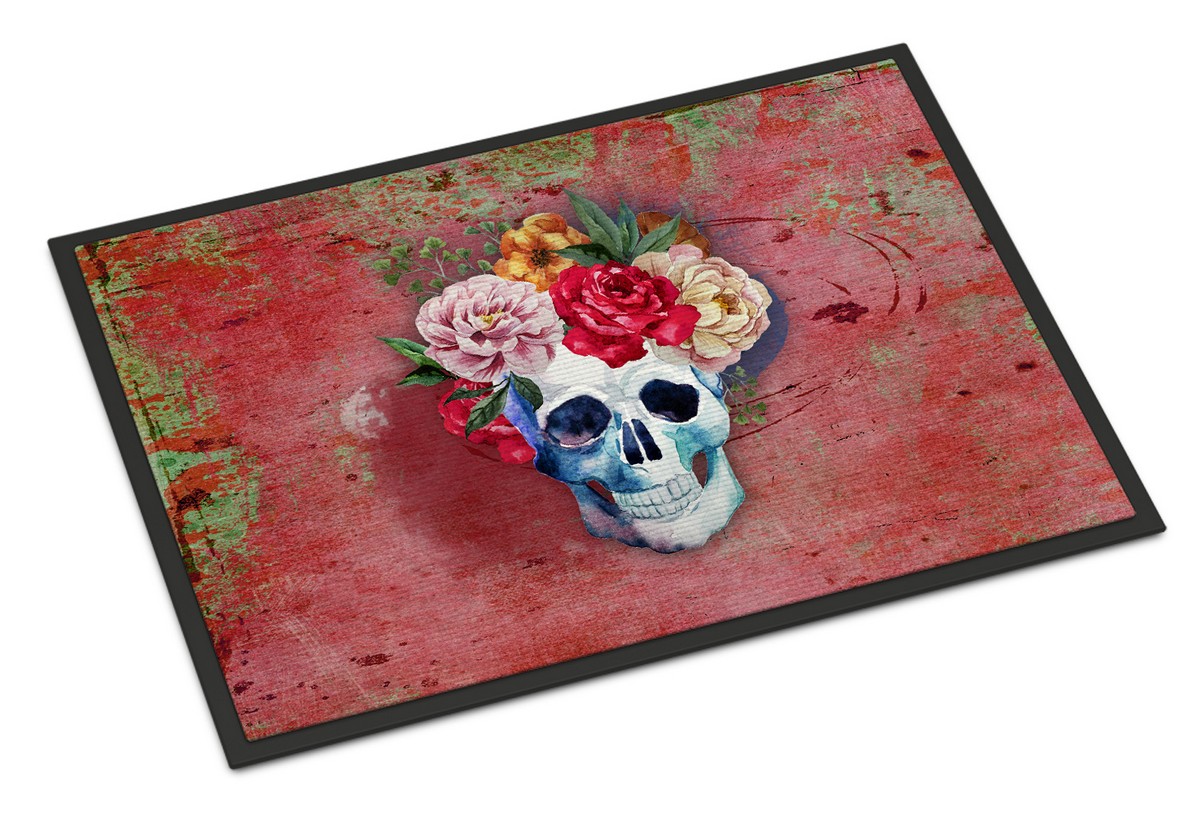 BB5130JMAT Day of the Dead Red Flowers Skull Indoor or Outdoor Mat, 24 x 36 in.