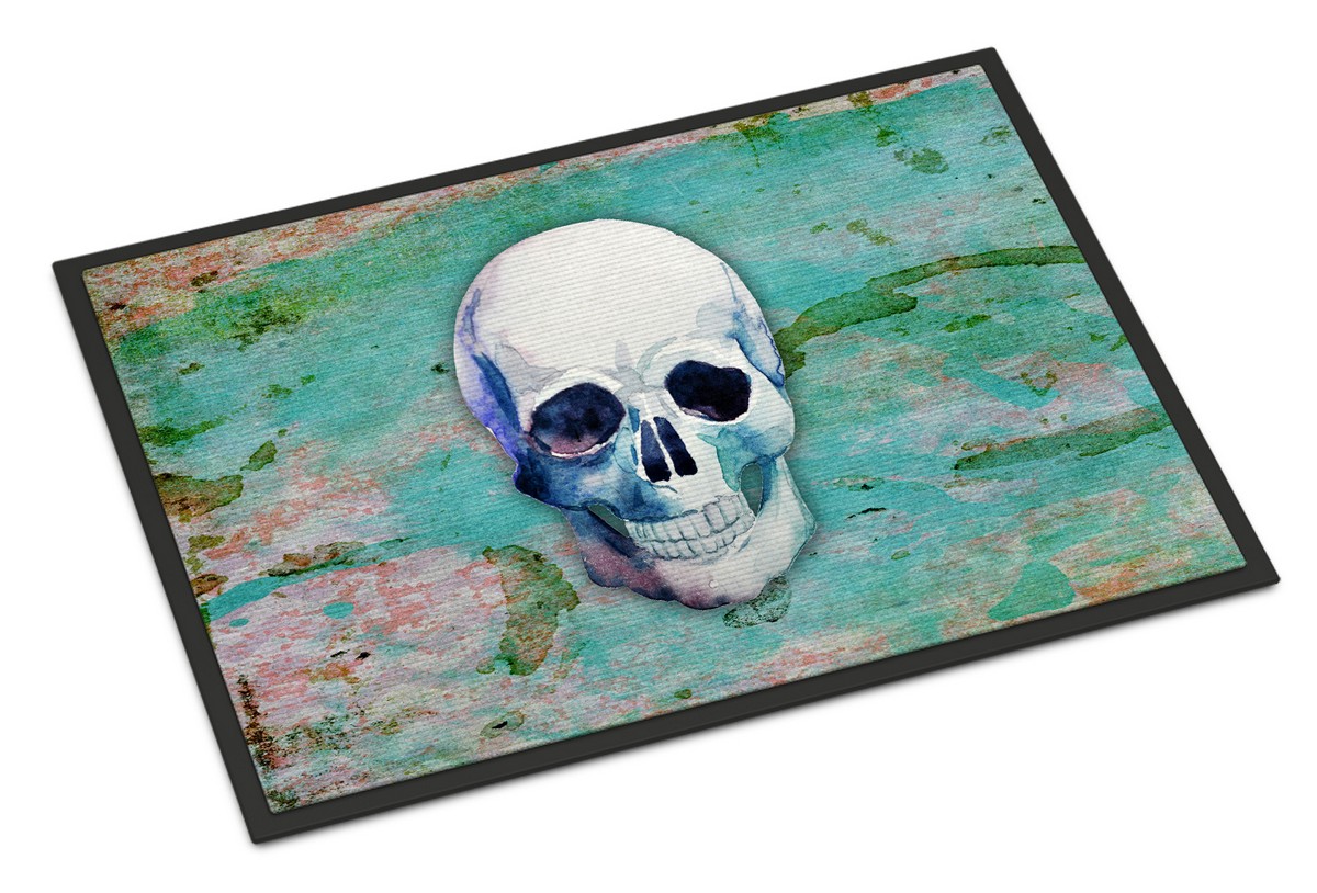 BB5123MAT Day of the Dead Teal Skull Indoor or Outdoor Mat, 18 x 27 in.