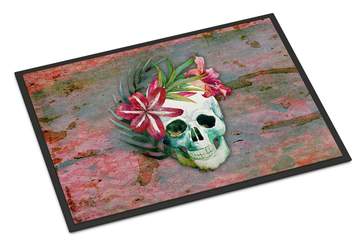 Day of the Dead Skull Flowers Indoor or Outdoor Mat - 18 x 27 in.