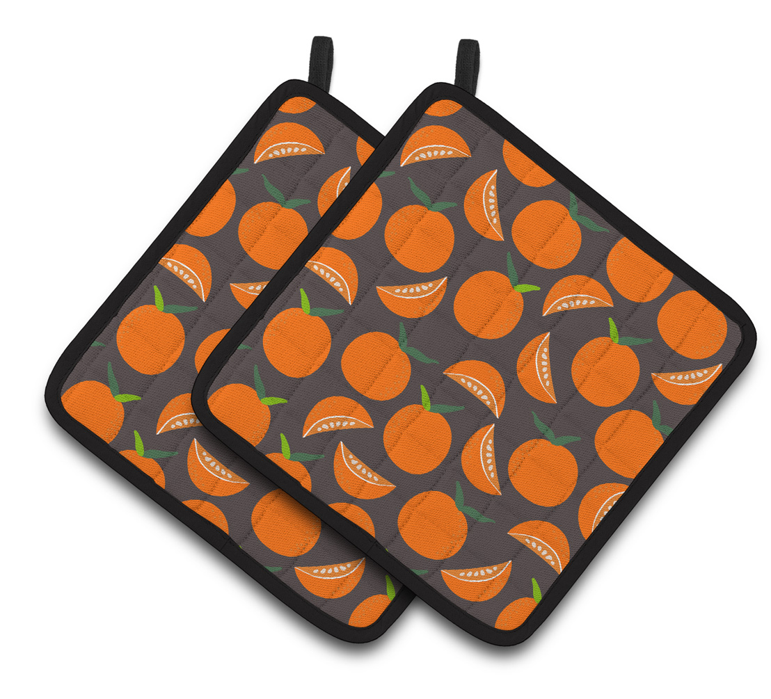 Orange on Grey Pair of Pot Holders
