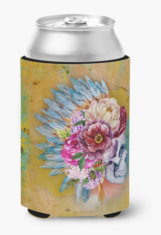 BB5129CC Day of the Dead Flowers Skull Can or Bottle Hugger