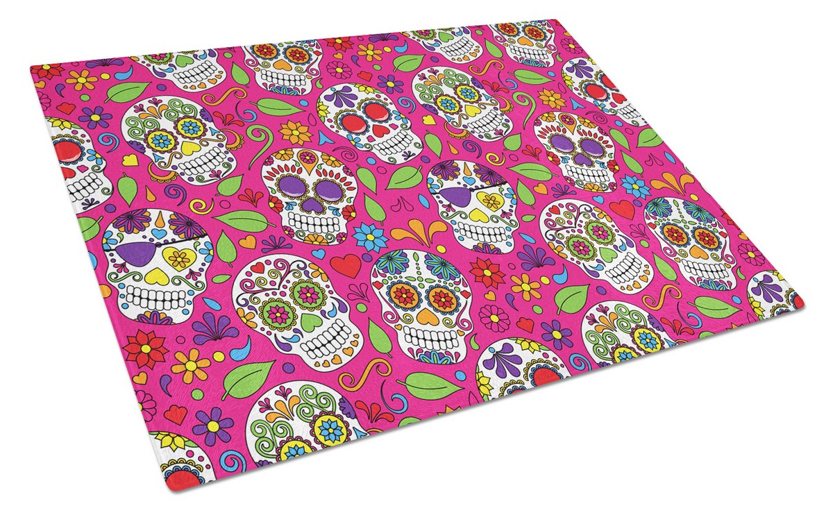 BB5115LCB Day of the Dead Pink Glass Cutting Board, Large