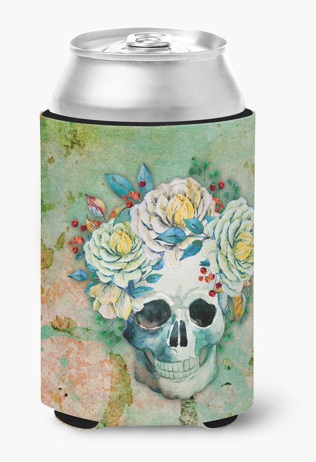 BB5124CC Day of the Dead Skull with Flowers Can or Bottle Hugger