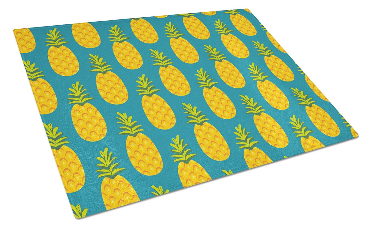 Pineapples on Teal Glass Cutting Board, Large