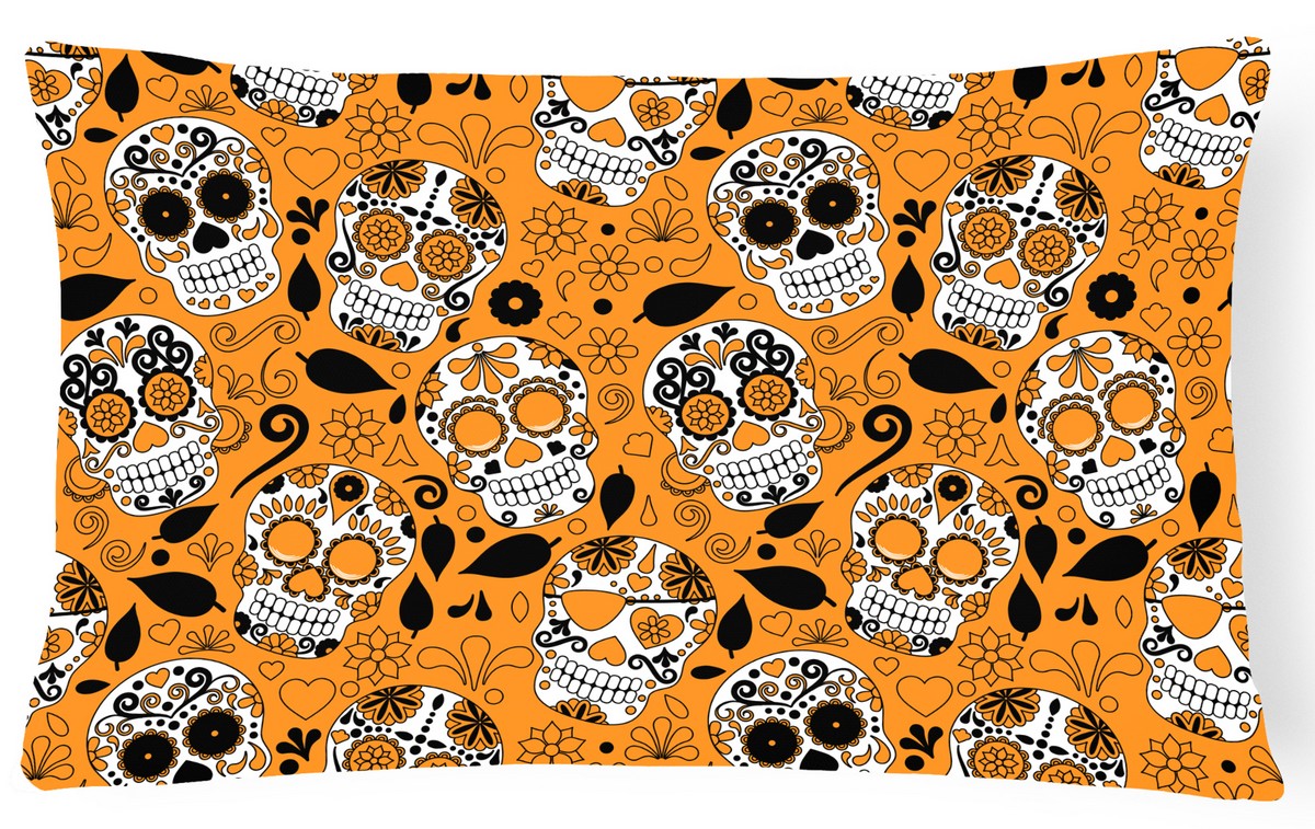 BB5118PW1216 Day of the Dead Orange Canvas Fabric Decorative Pillow - 12 x 3 x 16 in.