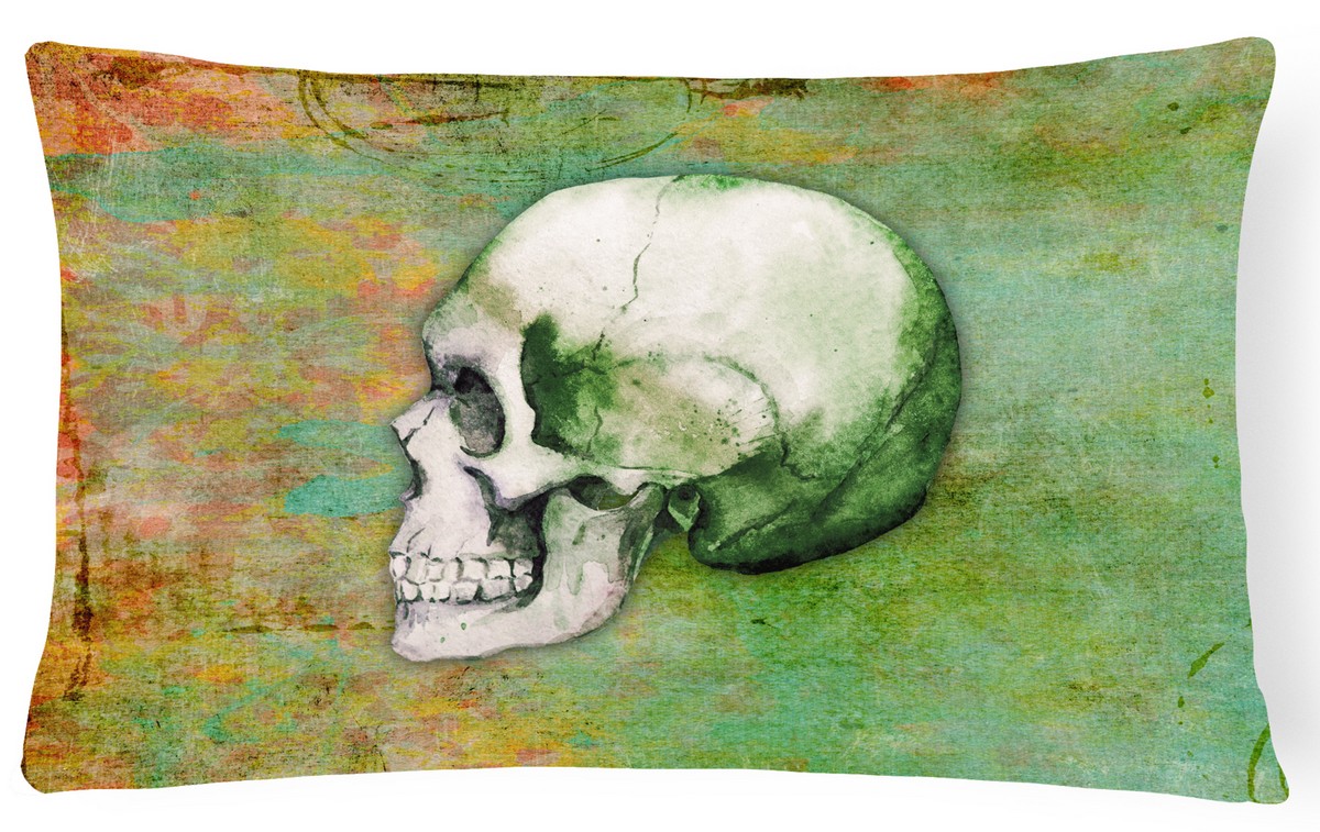 BB5122PW1216 Day of the Dead Green Skull Canvas Fabric Decorative Pillow