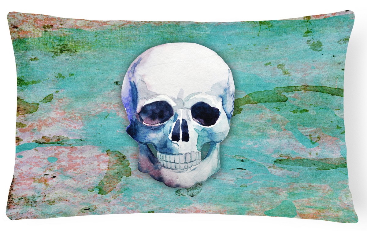 BB5123PW1216 Day of the Dead Teal Skull Canvas Fabric Decorative Pillow