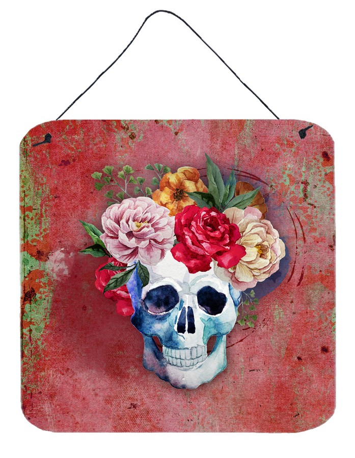 BB5130DS66 Day of the Dead Red Flowers Skull Wall or Door Hanging Prints