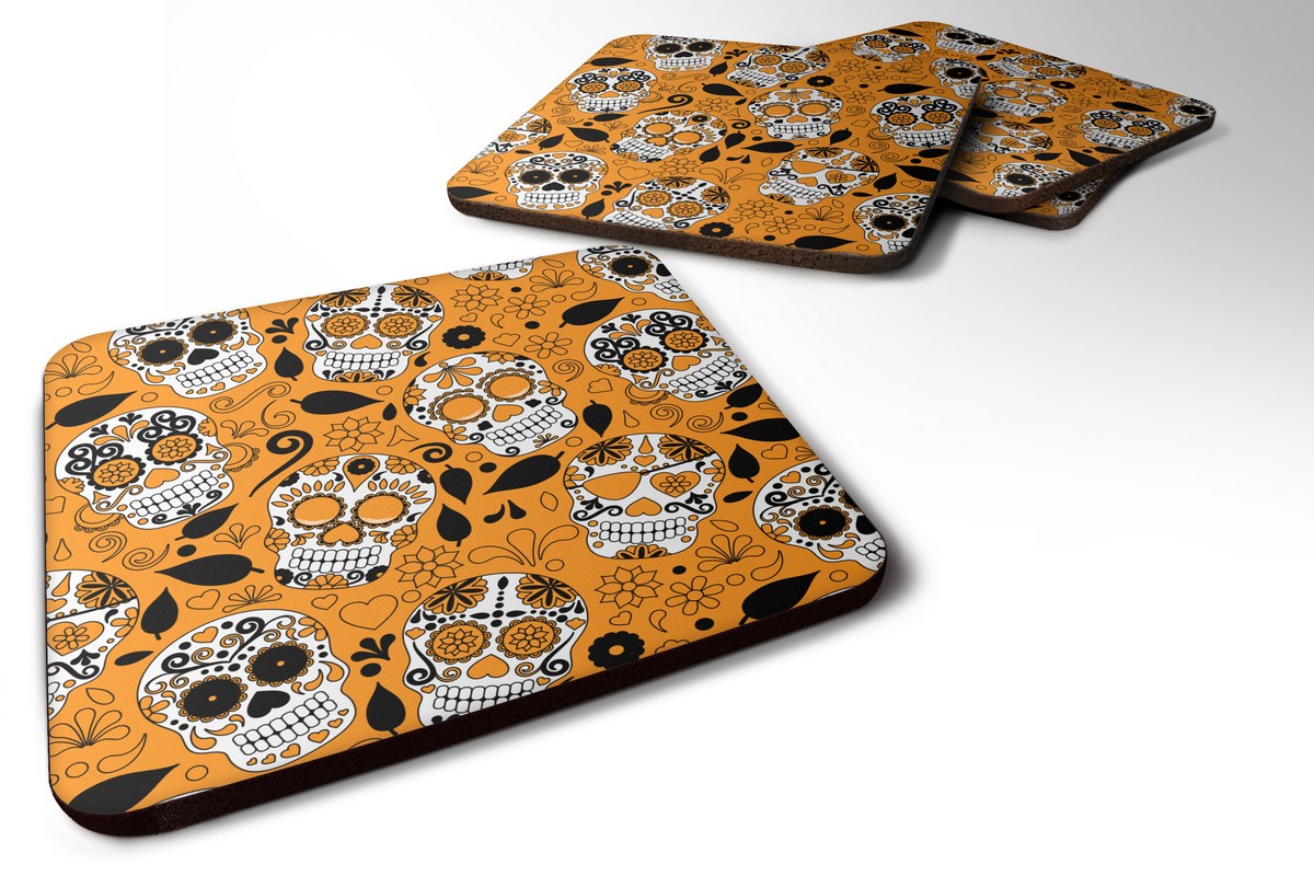 Day of the Dead Orange Foam Coaster - Orange