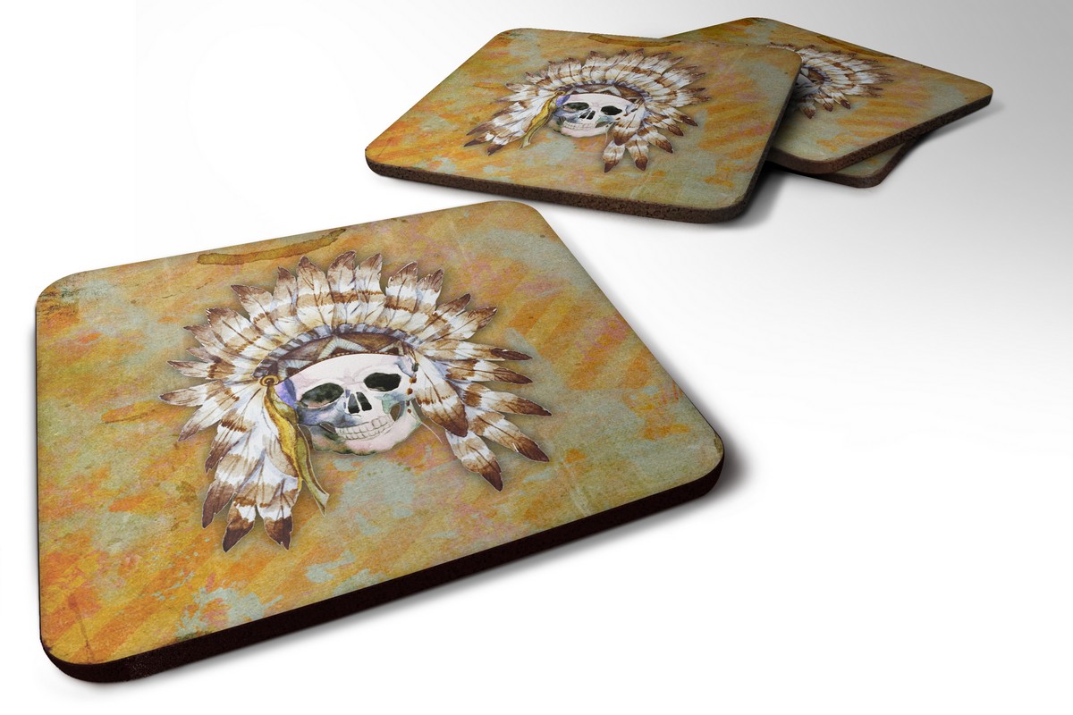 BB5121FC Day of the Dead Indian Skull Foam Coaster, Set of 4