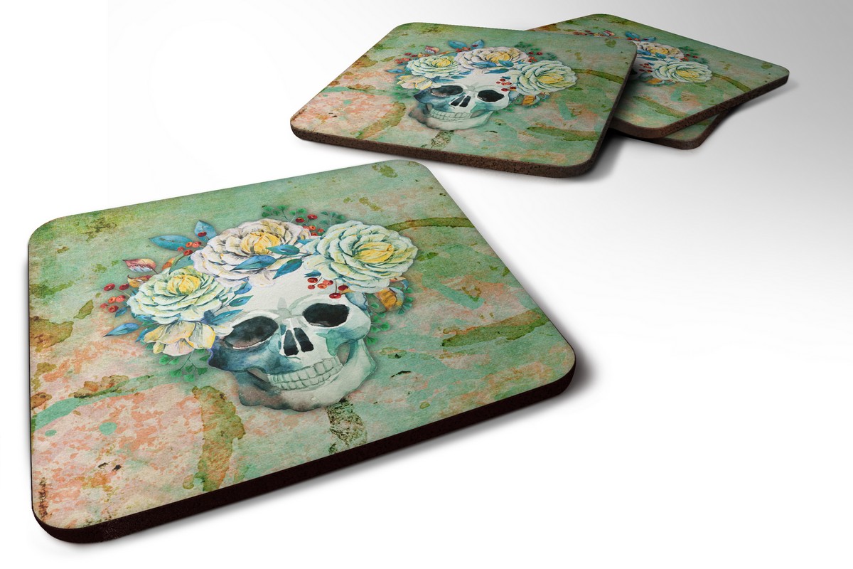 BB5124FC Day of the Dead Skull with Flowers Foam Coaster, Set of 4