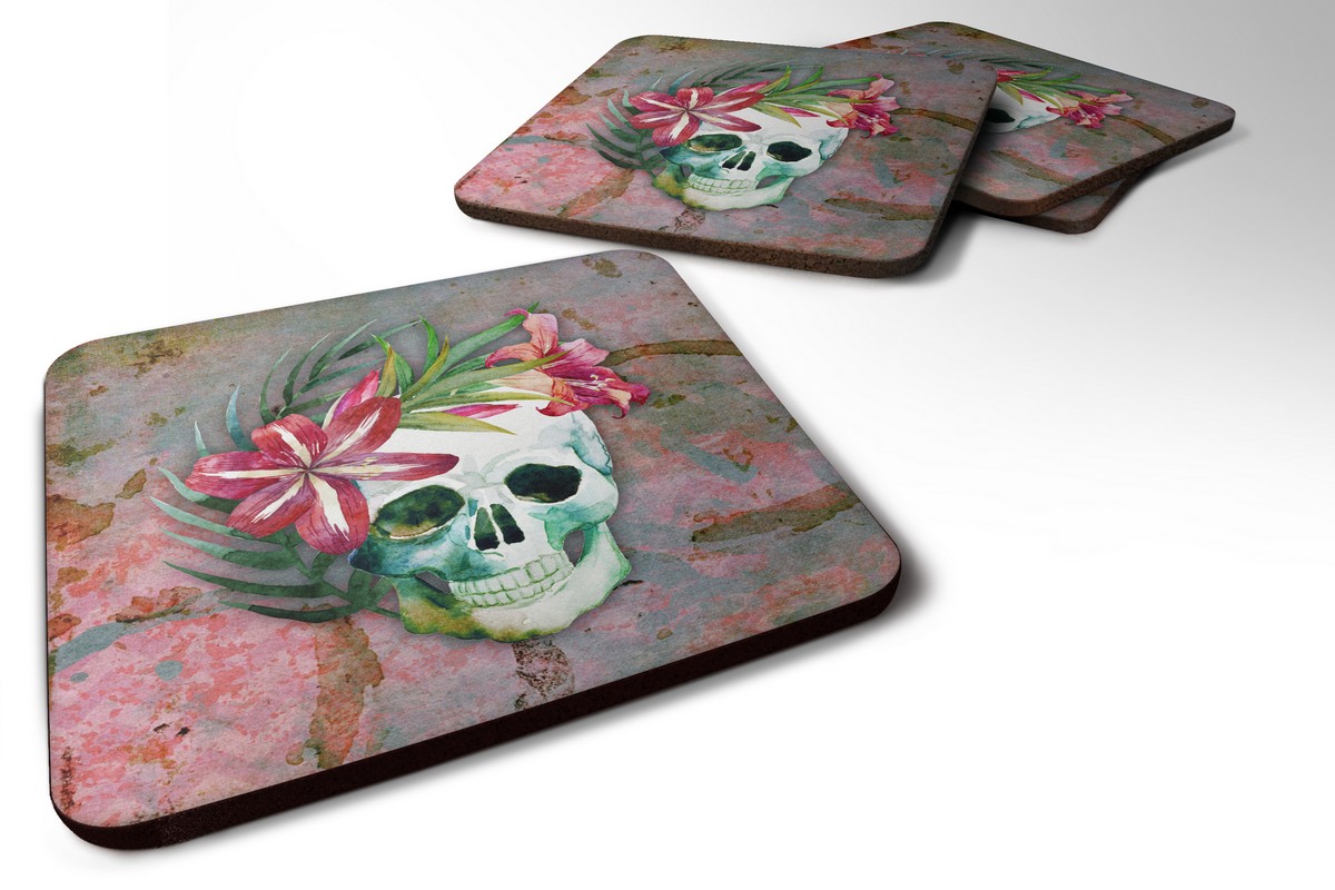 BB5125FC Day of the Dead Skull Flowers Foam Coaster, Set of 4