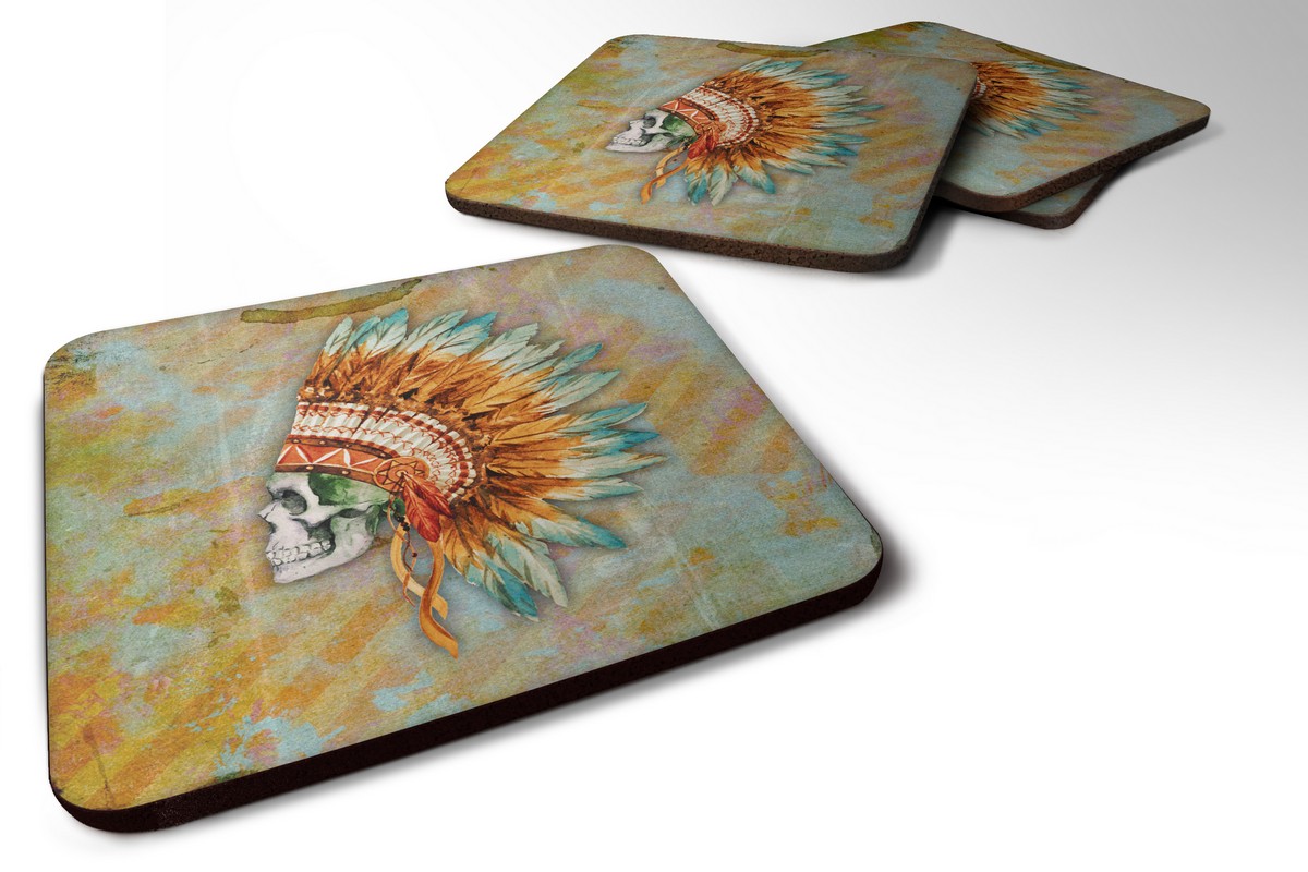 BB5127FC Day of the Dead Indian Skull Foam Coaster, Set of 4