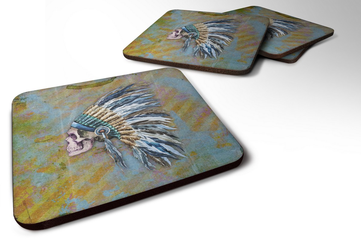 BB5128FC Day of the Dead Indian Chief Skull Foam Coaster, Set of 4
