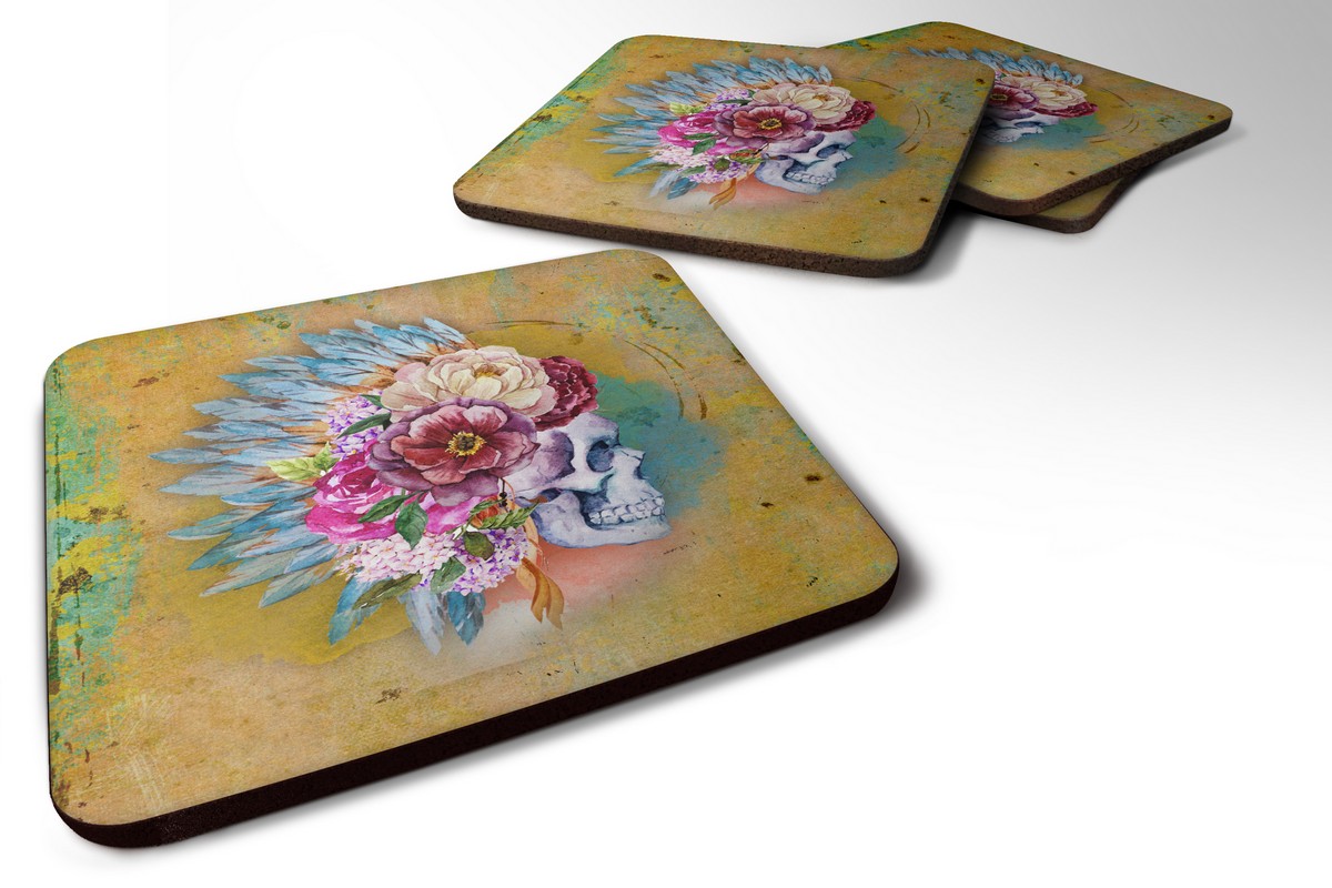 Day of the Dead Flowers Skull Foam Coaster