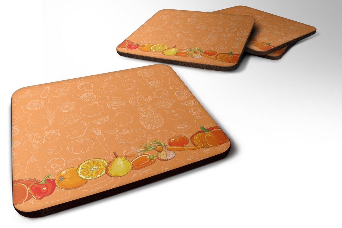 Fruits & Vegetables in Orange Foam Coaster - Orange