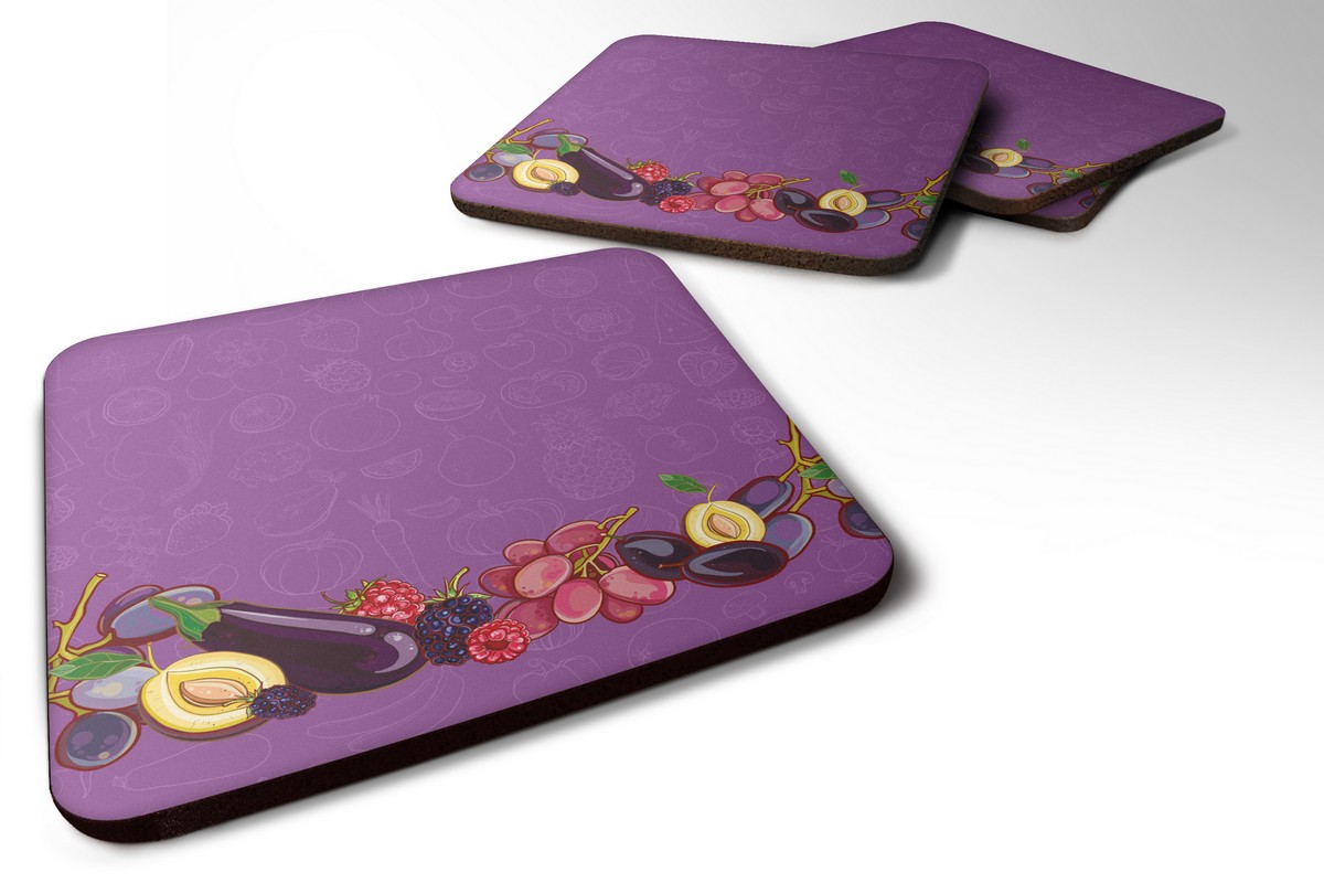 Fruits & Vegetables in Purple Foam Coaster