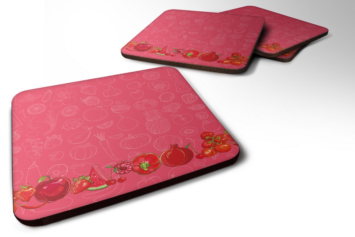 Fruits & Vegetables in Red Foam Coaster