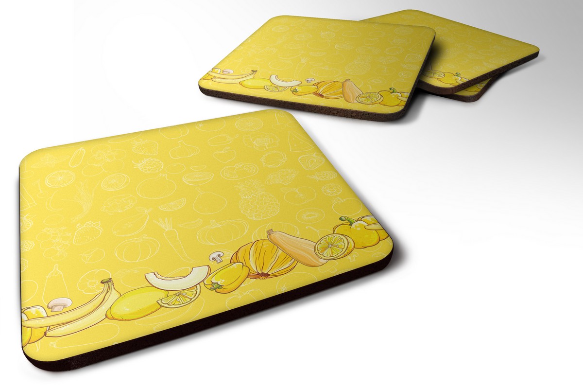 Fruits & Vegetables in Yellow Foam Coaster - Yellow