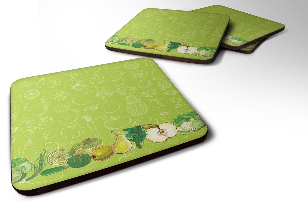 Fruits & Vegetables in Green Foam Coaster - Set of 4