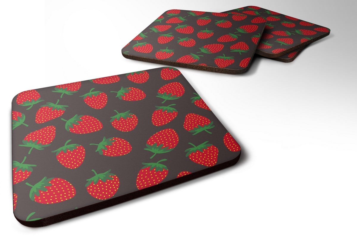 Strawberries on Grey Foam Coaster, Set of 4