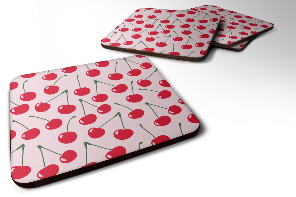 Cherries on Pink Foam Coaster, Set of 4