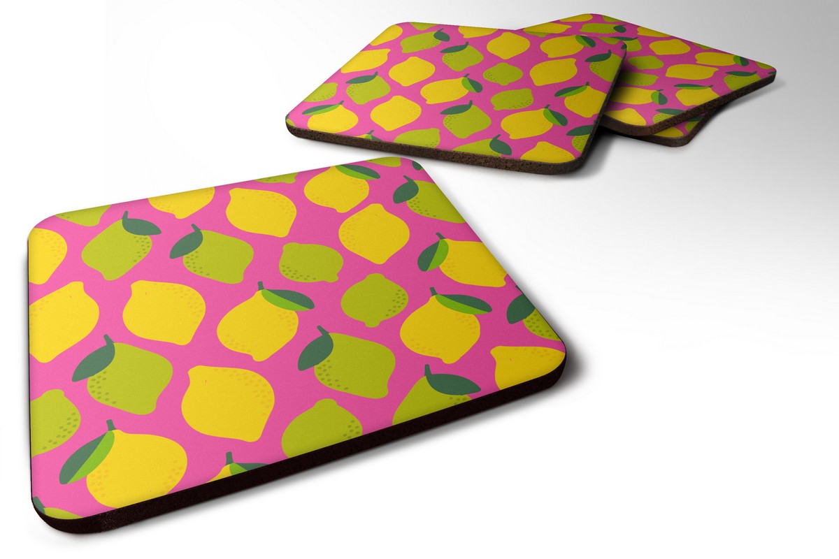 BB5143FC Lemons & Limes on Pink Foam Coaster, Set of 4
