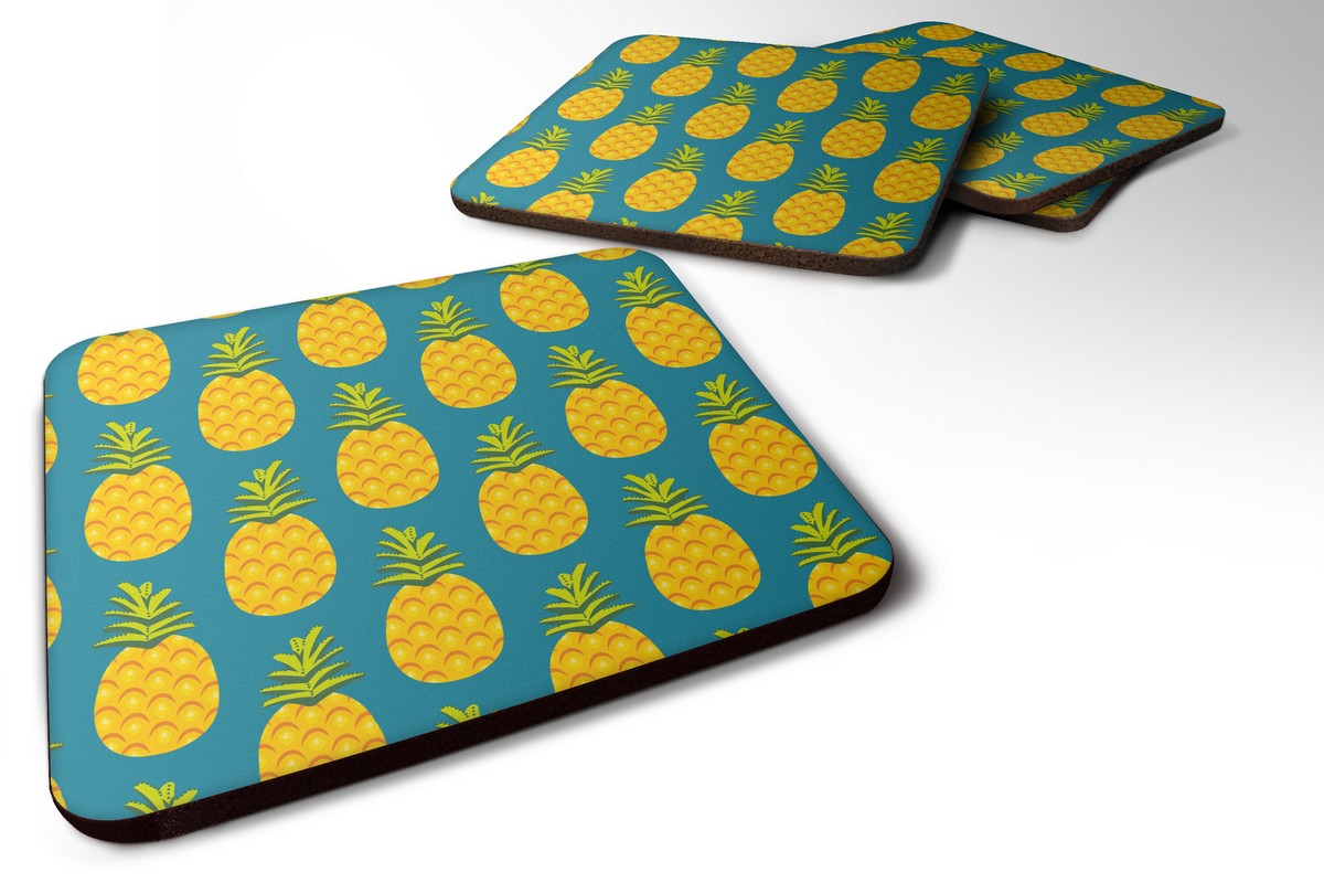 BB5145FC Pineapples on Teal Foam Coaster, Set of 4