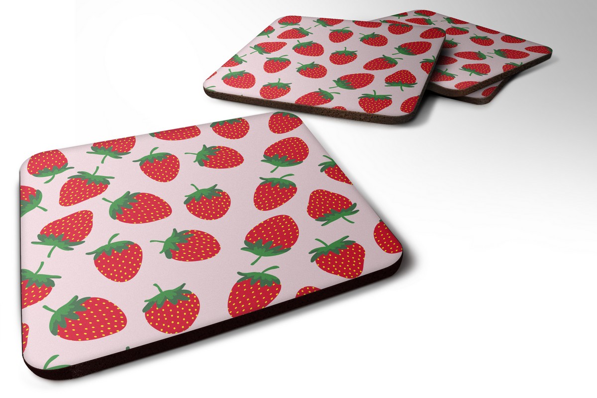 BB5146FC Strawberries on Pink Foam Coaster, Set of 4