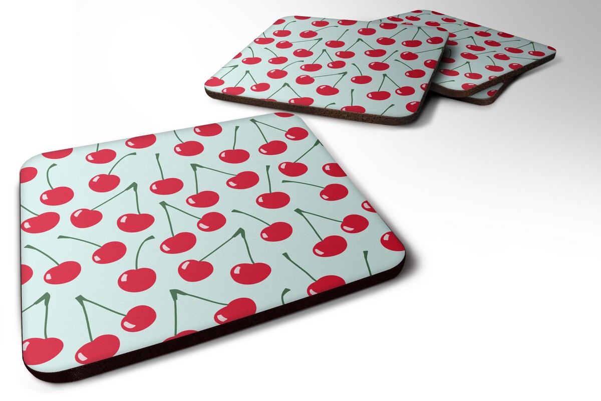 Cherries on Blue Foam Coaster - Blue