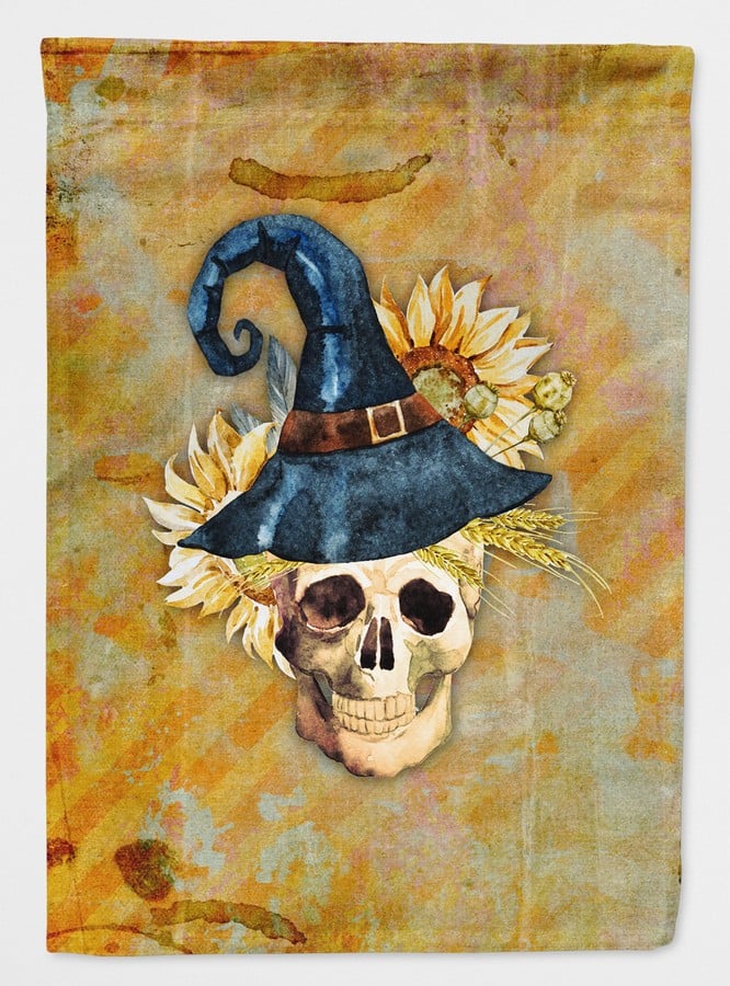 Day of the Dead Witch Skull Flag Garden Size