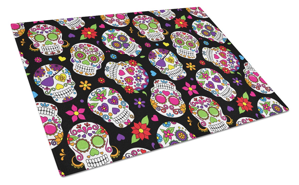 Day of the Dead Black Glass Cutting Board, Large