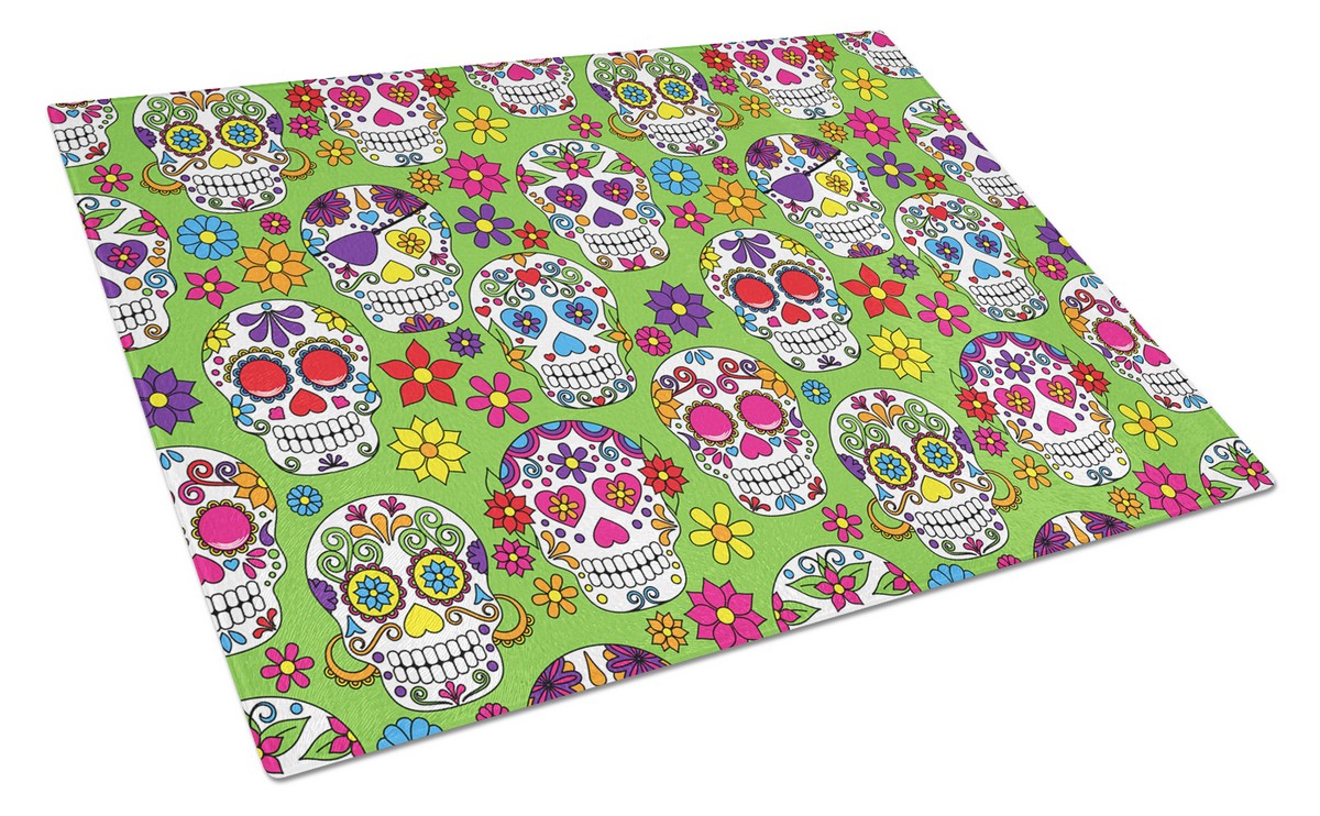 BB5117LCB Day of the Dead Green Glass Cutting Board, Large