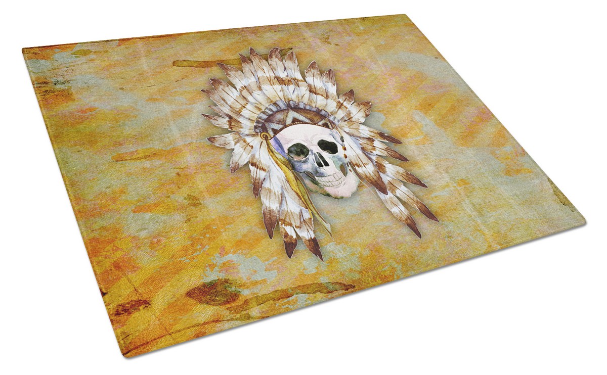 BB5121LCB Day of the Dead Indian Skull Glass Cutting Board, Large