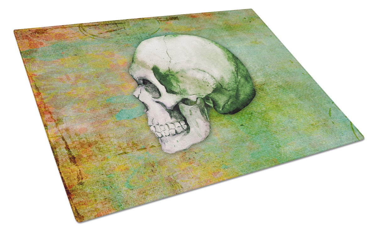 BB5122LCB Day of the Dead Green Skull Glass Cutting Board, Large