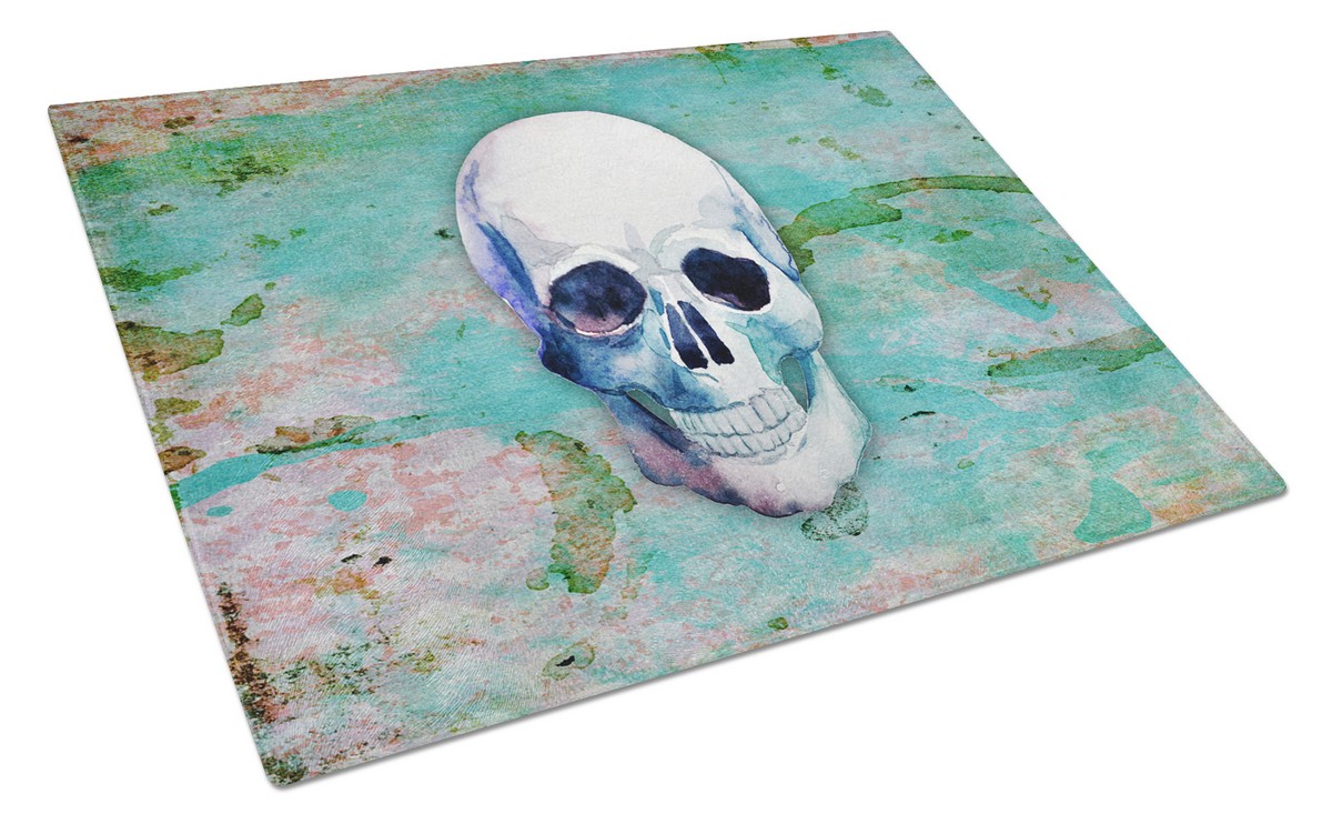 BB5123LCB Day of the Dead Teal Skull Glass Cutting Board, Large