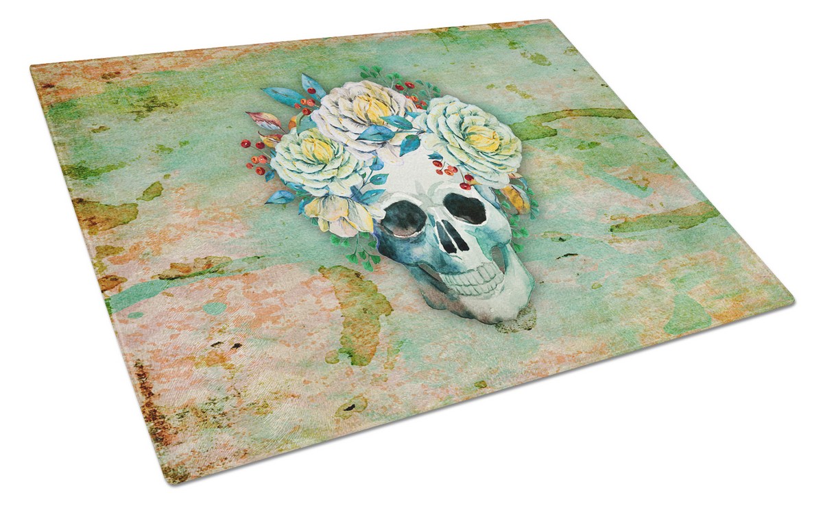 BB5124LCB Day of the Dead Skull with Flowers Glass Cutting Board, Large