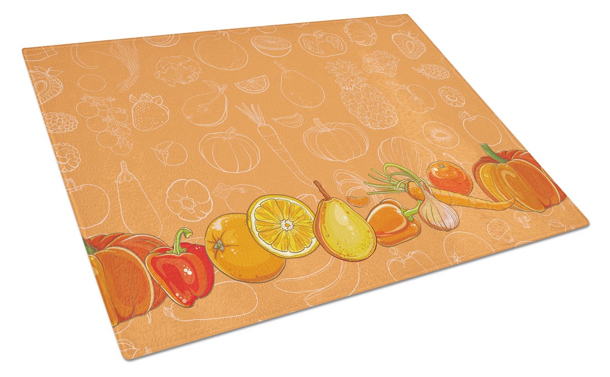 Fruits & Vegetables in Orange Glass Cutting Board - Large