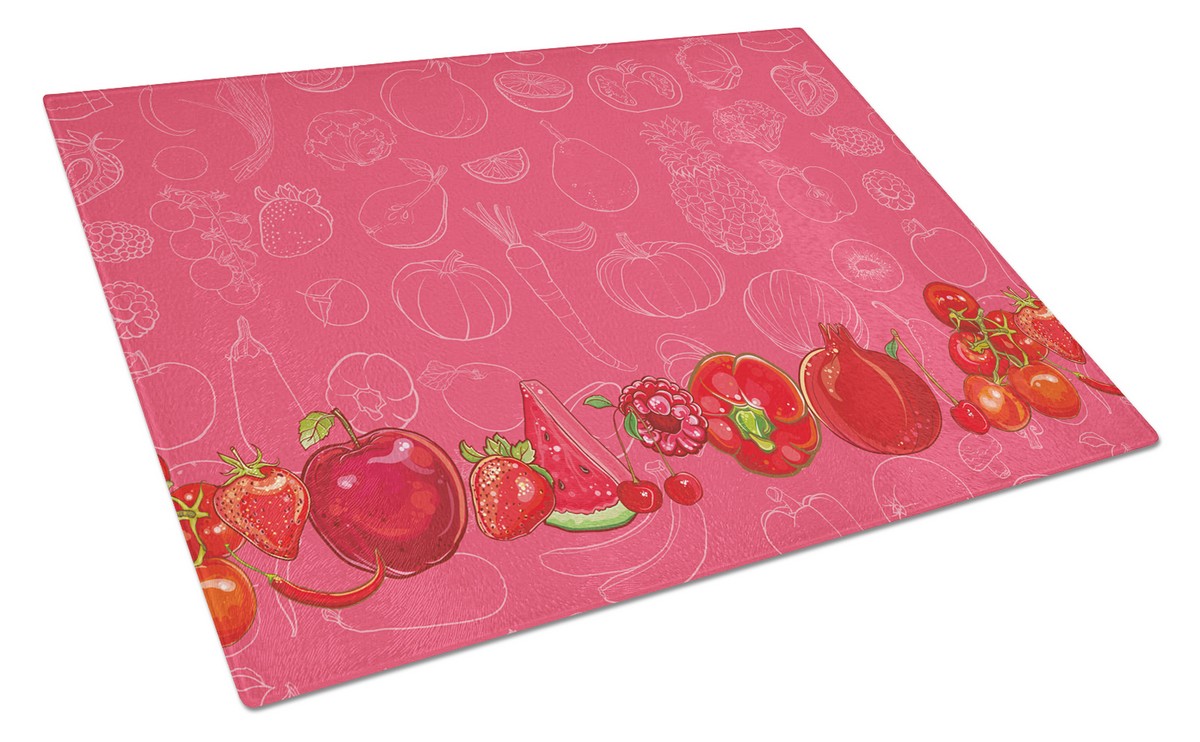 Fruits & Vegetables in Red Glass Cutting Board, Large