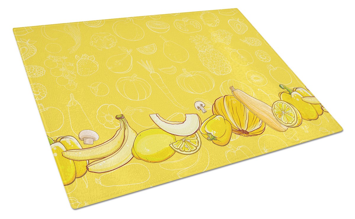Fruits & Vegetables in Yellow Glass Cutting Board, Large