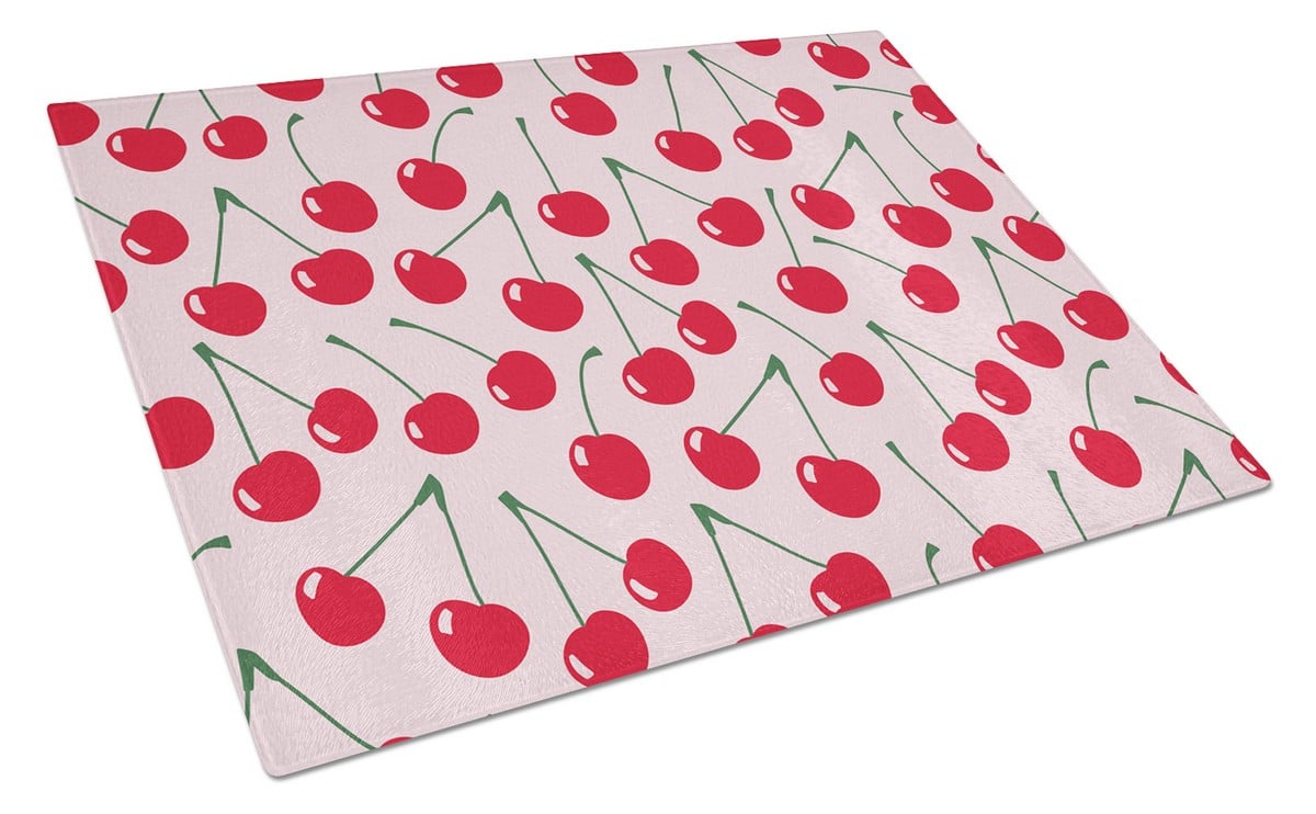 Cherries on Pink Glass Cutting Board - Large