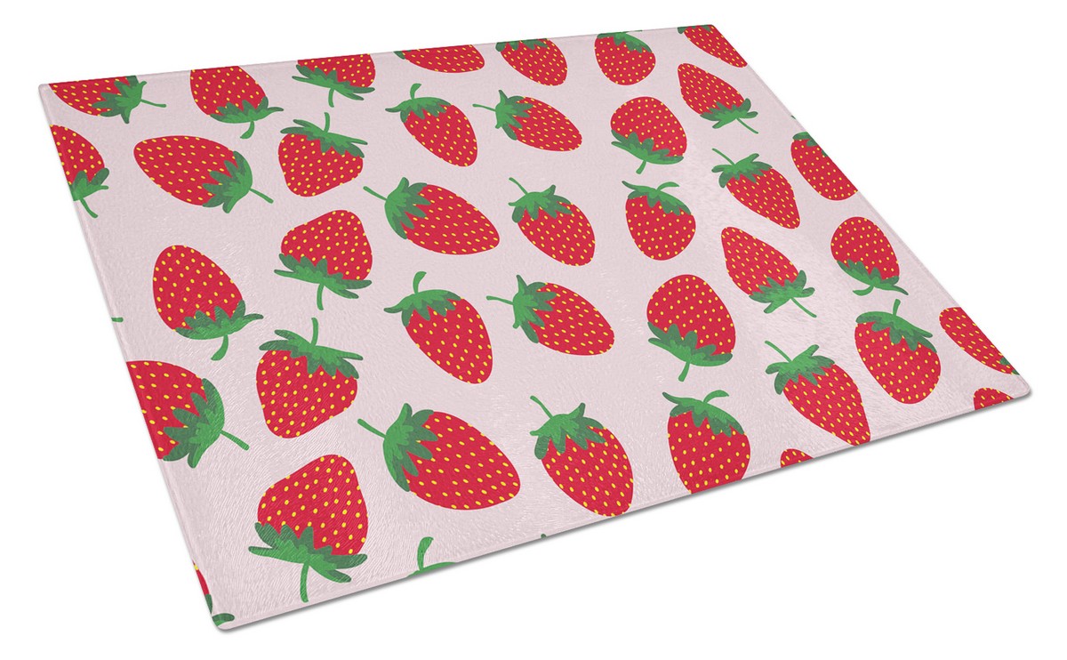 Strawberries on Pink Glass Cutting Board, Large