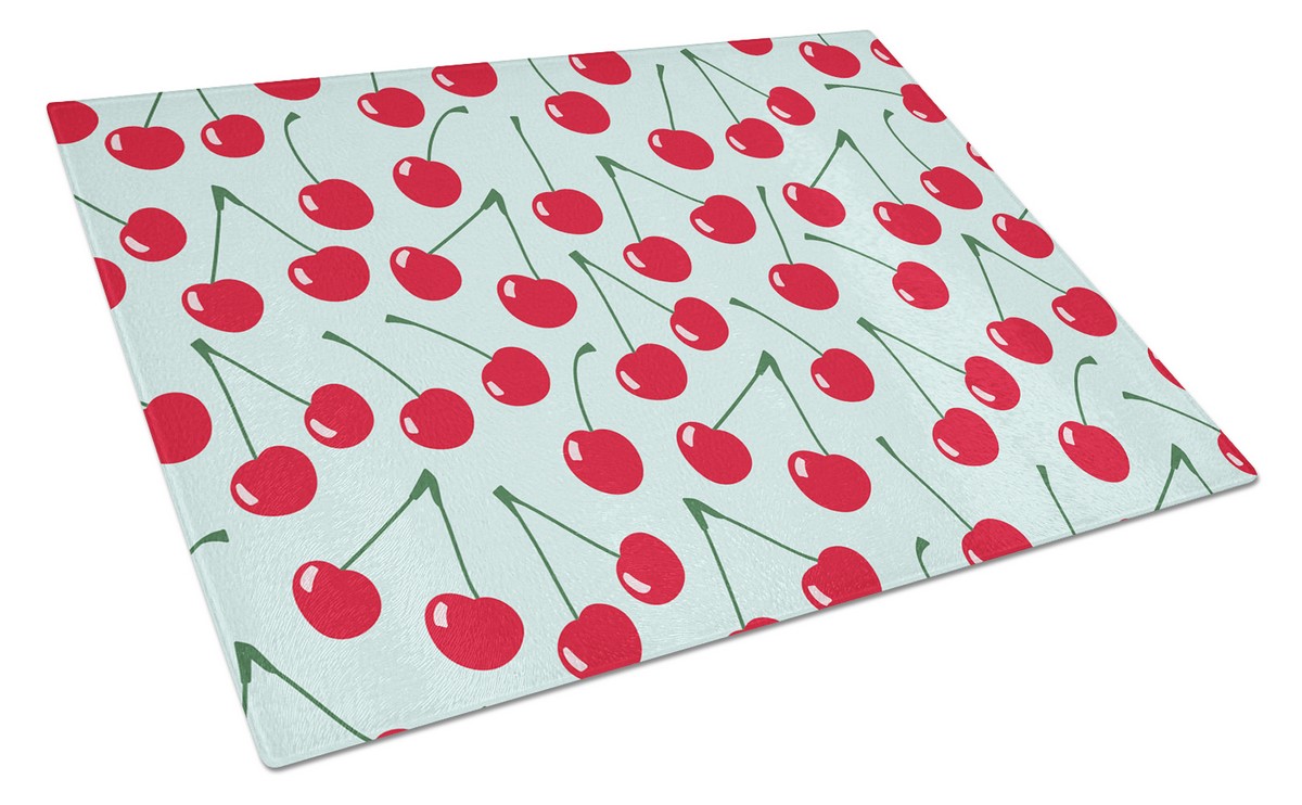 Cherries on Blue Glass Cutting Board, Large