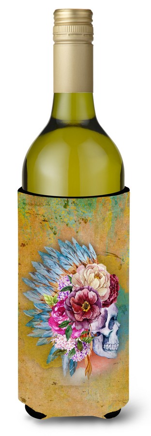 BB5129LITERK Day of the Dead Flowers Skull Wine Bottle Beverge Insulator Hugger