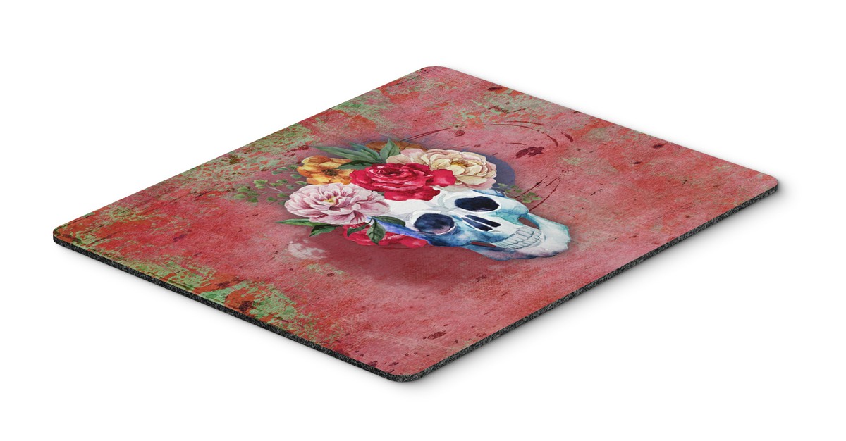 Day of the Dead Red Flowers Skull Mouse Pad, Hot Pad or Trivet
