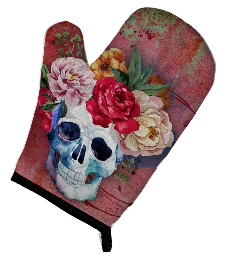 BB5130OVMT Day of the Dead Red Flowers Skull Oven Mitt