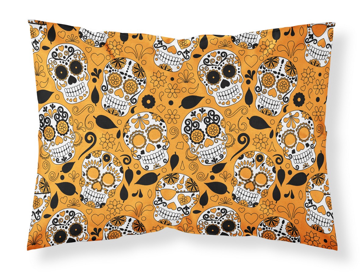 BB5118PILLOWCASE Day of the Dead Orange Fabric Standard Pillowcase - 20.5 x 0.25 x 30 in.
